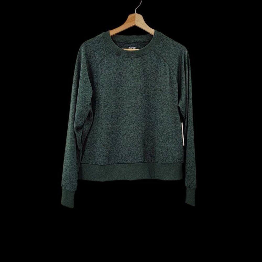 Quince Women Flowknit Pullover Crew Heather Green Sleeved Top XS